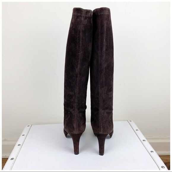 Graffiti Brown Suede Platform Heel Pull-On Boots Sz 7.5 - Picture 7 of 10